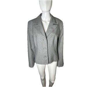 Ann Taylor Factory Blazer Women's 14 Wool Blend Gray Office Workwear Jacket